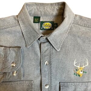 Vintage Cabela's Button Down Shirt Mens L Gray Deer Long Sleeve made in America
